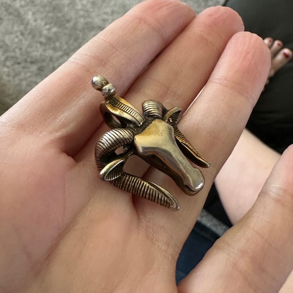 Gold Tone Ram Head Statement Pendant | Signed ANNA | Vintage